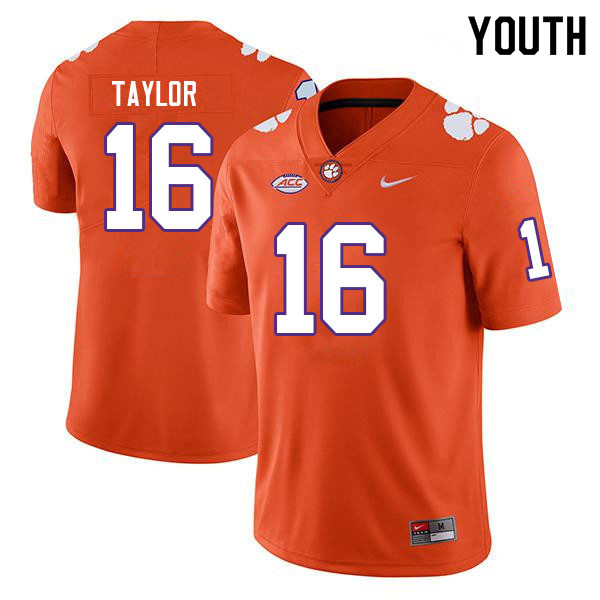 Youth #16 Will Taylor Clemson Tigers College Football Jerseys Sale-Orange